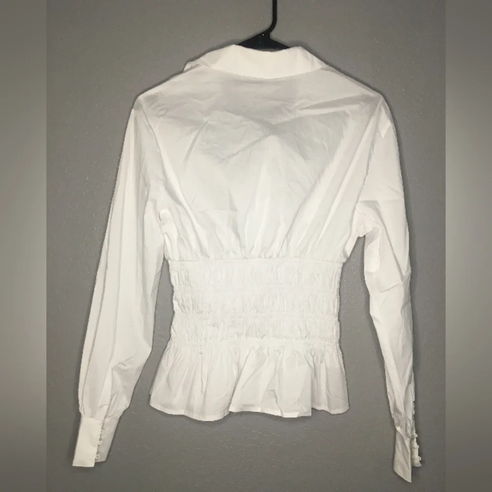 White Smocked Button Down Blouse - Picture 4 of 4